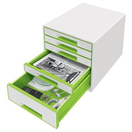 LEITZ Irattároló, műanyag, 5 fiókos, LEITZ "Wow Cube", fehér/zöld