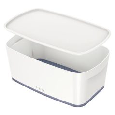   LEITZ Tároló doboz, fedővel, kicsi, LEITZ "MyBox", fehér-szürke