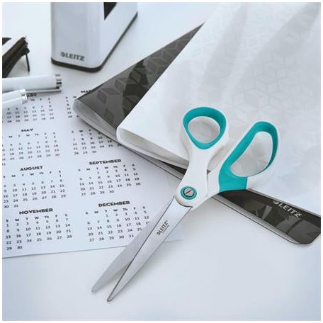 LEITZ Olló, irodai, 20,5 cm, LEITZ "Wow Titán", jégkék