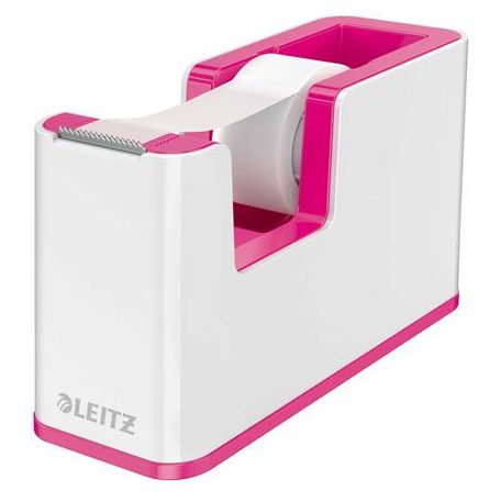 LEITZ Ragasztószalag-adagoló, asztali, feltöltött, LEITZ "Wow", fehér-rózsaszín