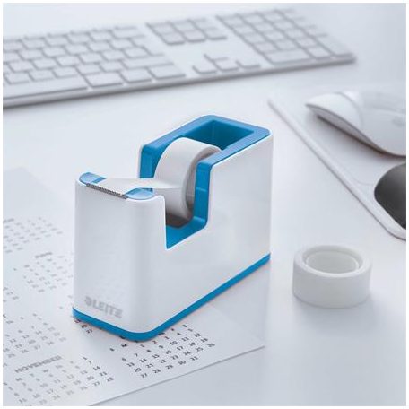 LEITZ Ragasztószalag-adagoló, asztali, feltöltött, LEITZ "Wow", fehér-kék
