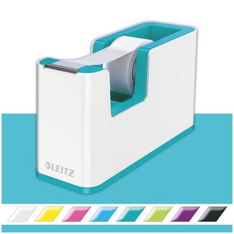 LEITZ Ragasztószalag-adagoló, asztali, feltöltött, LEITZ "Wow", fehér-jégkék