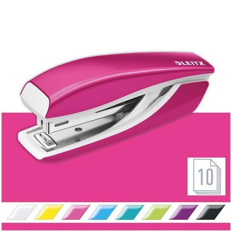 LEITZ Tűzőgép, mini, No. 10, 10 lap, fém, LEITZ "Nexxt Wow", rózsaszín