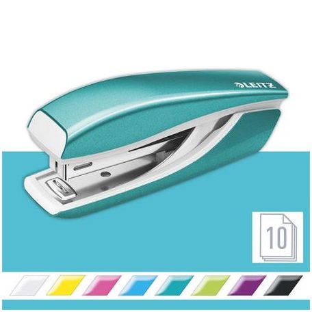 LEITZ Tűzőgép, mini, No. 10, 10 lap, fém, LEITZ "Nexxt Wow", jégkék