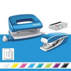   LEITZ Tűzőgép és lyukasztó szett, 10 lap, fém, LEITZ "Wow Mini", kék