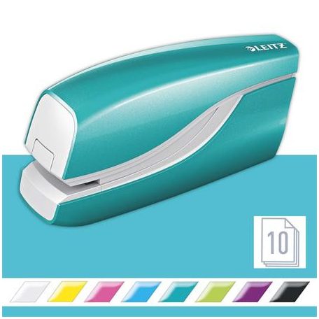 LEITZ Tűzőgép, elektromos, No.10, 10 lap, LEITZ "Wow", jégkék