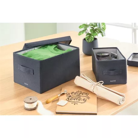 LEITZ Doboz, szövet borítású, M méret, LEITZ "Fabric", sötétszürke