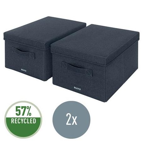 LEITZ Doboz, szövet borítású, M méret, LEITZ "Fabric", sötétszürke