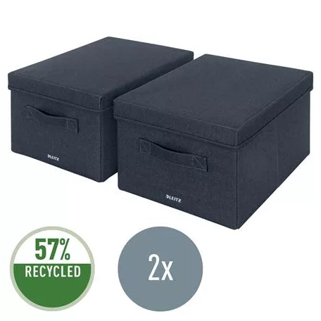 LEITZ Doboz, szövet borítású, M méret, LEITZ "Fabric", sötétszürke