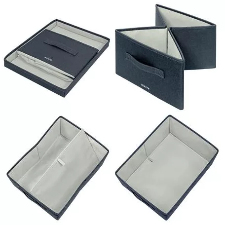 LEITZ Doboz, szövet borítású, M méret, LEITZ "Fabric", sötétszürke