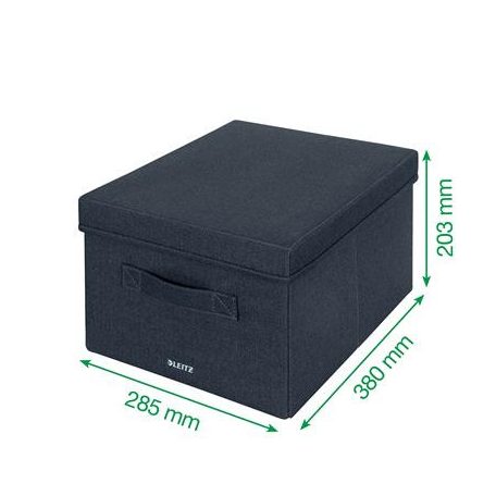 LEITZ Doboz, szövet borítású, M méret, LEITZ "Fabric", sötétszürke