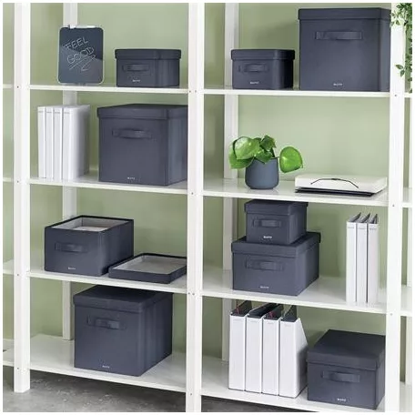 LEITZ Doboz, szövet borítású, M méret, LEITZ "Fabric", sötétszürke