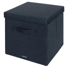   LEITZ Doboz, szövet borítású, L méret, LEITZ "Fabric", sötétszürke