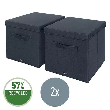 LEITZ Doboz, szövet borítású, L méret, LEITZ "Fabric", sötétszürke