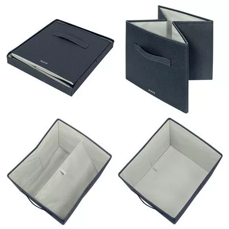 LEITZ Doboz, szövet borítású, L méret, LEITZ "Fabric", sötétszürke