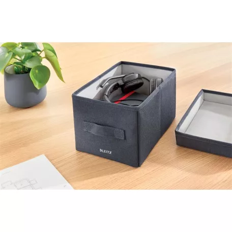 LEITZ Doboz, szövet borítású, S méret, LEITZ "Fabric", sötétszürke