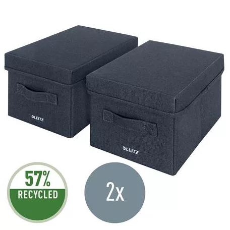 LEITZ Doboz, szövet borítású, S méret, LEITZ "Fabric", sötétszürke