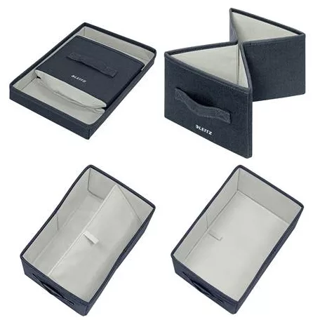 LEITZ Doboz, szövet borítású, S méret, LEITZ "Fabric", sötétszürke