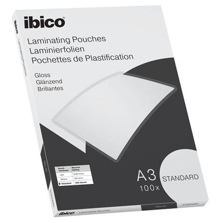 IBICO Meleglamináló fólia, 125 mikron, A3, fényes, IBICO "Standard"