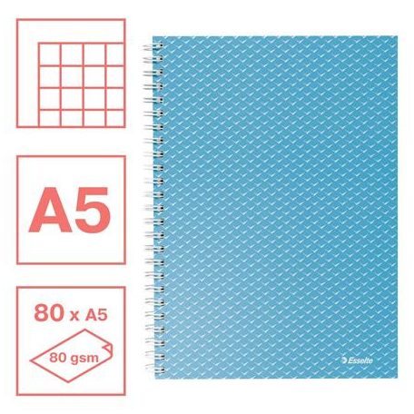 ESSELTE Spirálfüzet, A5, kockás, 80 lap, ESSELTE "Colour'Breeze", kék