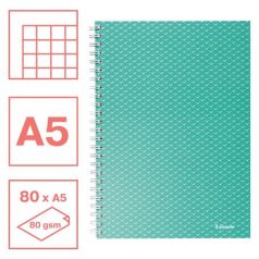   ESSELTE Spirálfüzet, A5, kockás, 80 lap, ESSELTE "Colour'Breeze", zöld