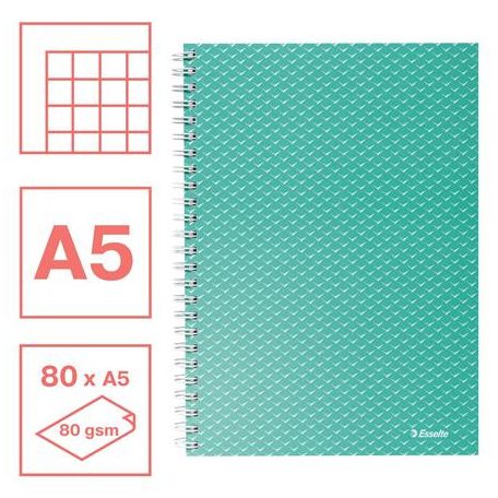 ESSELTE Spirálfüzet, A5, kockás, 80 lap, ESSELTE "Colour'Breeze", zöld