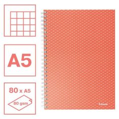   ESSELTE Spirálfüzet, A5, kockás, 80 lap, ESSELTE "Colour'Breeze", korall