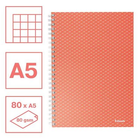 ESSELTE Spirálfüzet, A5, kockás, 80 lap, ESSELTE "Colour'Breeze", korall