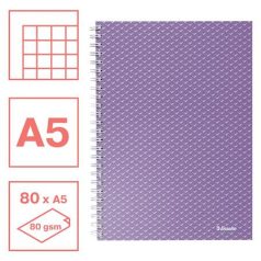   ESSELTE Spirálfüzet, A5, kockás, 80 lap, ESSELTE "Colour'Breeze", levendula