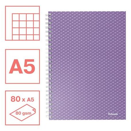 ESSELTE Spirálfüzet, A5, kockás, 80 lap, ESSELTE "Colour'Breeze", levendula