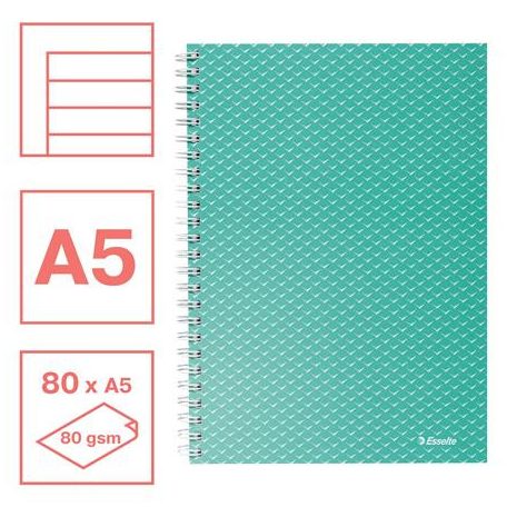 ESSELTE Spirálfüzet, A5, vonalas, 80 lap, ESSELTE "Colour'Breeze", zöld