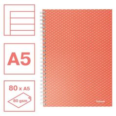   ESSELTE Spirálfüzet, A5, vonalas, 80 lap, ESSELTE "Colour'Breeze", korall