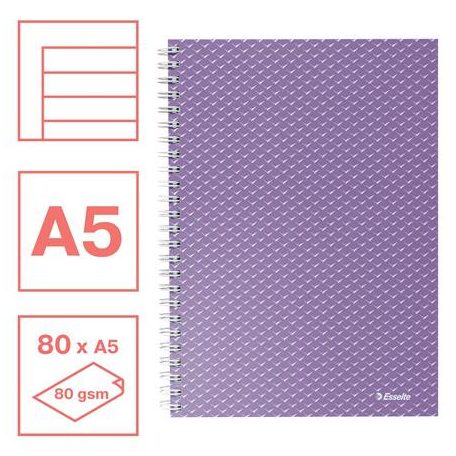 ESSELTE Spirálfüzet, A5, vonalas, 80 lap, ESSELTE "Colour'Breeze", levendula