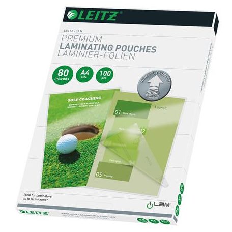 LEITZ Meleglamináló fólia, 80 mikron, A4, fényes, UDT technológiával, LEITZ "iLam"