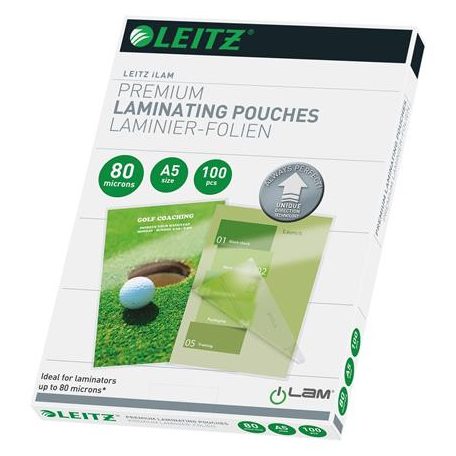 LEITZ Meleglamináló fólia, 80 mikron, A5, fényes, UDT technológiával, LEITZ "iLam"