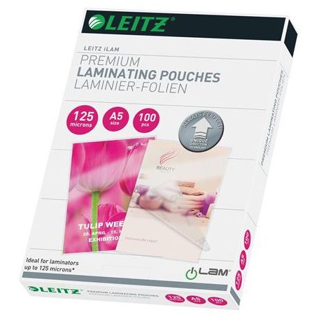 LEITZ Meleglamináló fólia, 125 mikron, A5, fényes, UDT technológiával, LEITZ "iLam"