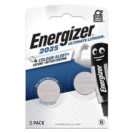ENERGIZER Gombelem, CR2025, 2 db, színjelző, ENERGIZER "Ultimate Lithium Performance"