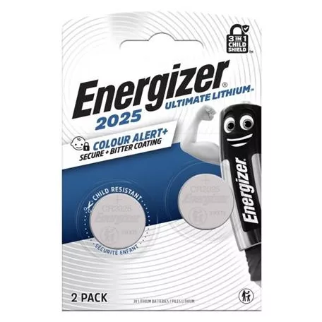 ENERGIZER Gombelem, CR2025, 2 db, színjelző, ENERGIZER "Ultimate Lithium Performance"