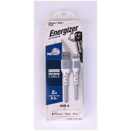 ENERGIZER USB kábel, USB-A - Lightning (Apple), 2m, ENERGIZER, fehér