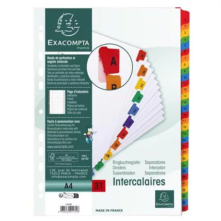 EXACOMPTA Regiszter, karton, A4, 1-31, EXACOMPTA, fehér