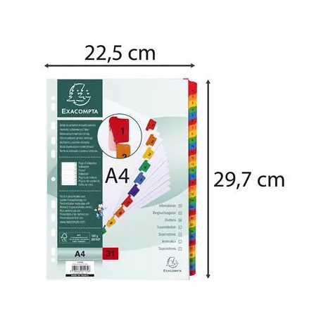 EXACOMPTA Regiszter, karton, A4, 1-31, EXACOMPTA, fehér