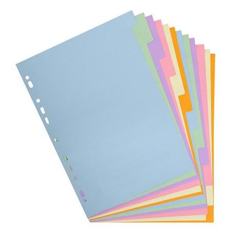 EXACOMPTA Regiszter, karton, A4, 12 részes, EXACOMPTA, pasztell színek