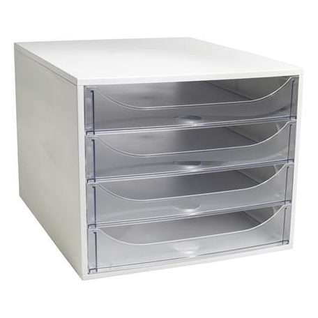 EXACOMPTA Irattároló, műanyag, 4 fiókos, EXACOMPTA "Ecobox Office", szürke-áttetsző