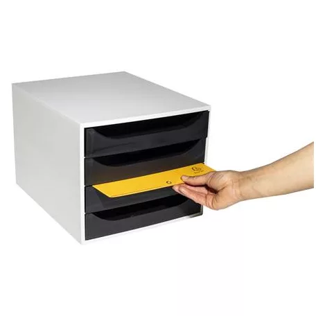 EXACOMPTA Irattároló, műanyag, 4 fiókos, EXACOMPTA "Ecobox Office", szürke-fekete