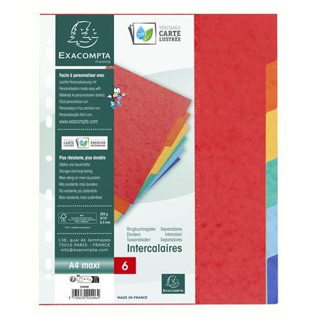 EXACOMPTA Regiszter, karton, A4+, 6 részes, EXACOMPTA, színes