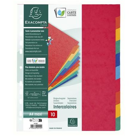 EXACOMPTA Regiszter, karton, A4+, 10 részes, EXACOMPTA, színes