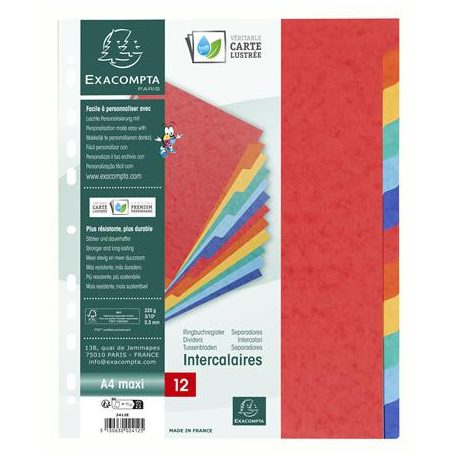 EXACOMPTA Regiszter, karton, A4+, 12 részes, EXACOMPTA, színes
