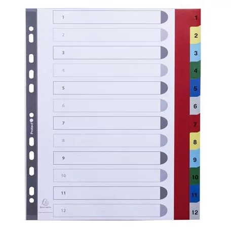 EXACOMPTA Regiszter, műanyag, A4+, 1-12, EXACOMPTA, színes
