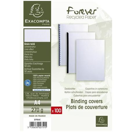 EXACOMPTA Hátlap, A4, 270 g, vászon hatású, karton, EXACOMPTA, fehér