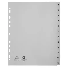 EXACOMPTA Regiszter, műanyag, A4+, 1-12, EXACOMPTA, szürke